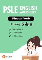 Cover of Zespa Learning's free PSLE English Phrasal Verb worksheets for Primary 5 and 6 students