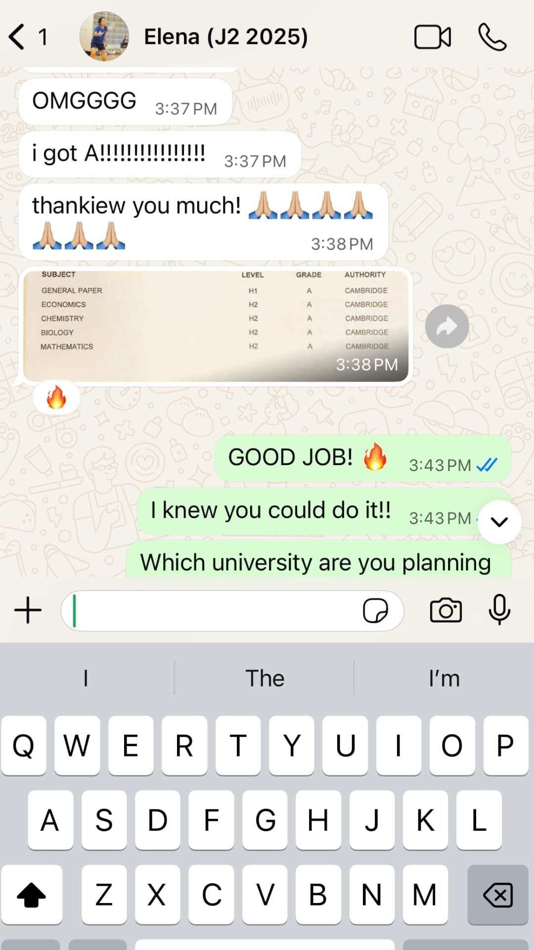 Student achievement screenshot for Zespa Learning JC General Paper tuition