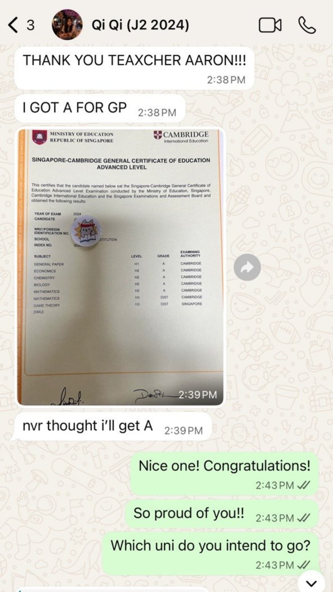 Zespa Learning student result proof 8