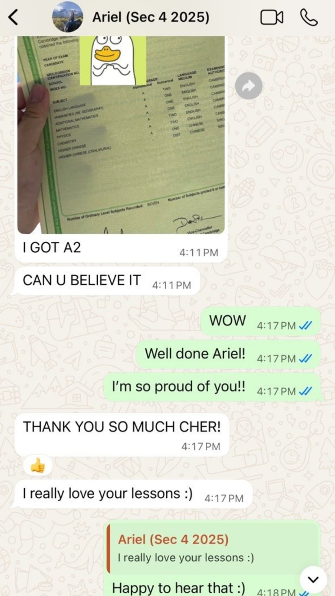 Zespa Learning student result proof 9